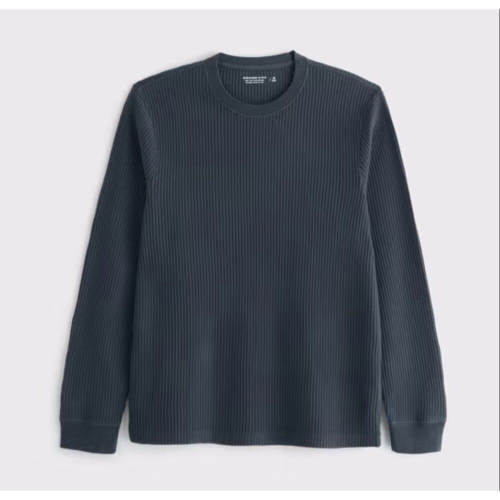 Abercrombie & Fitch XS Men's Soft AF Long-Sleeve Classic Waffle Tee Navy Blue